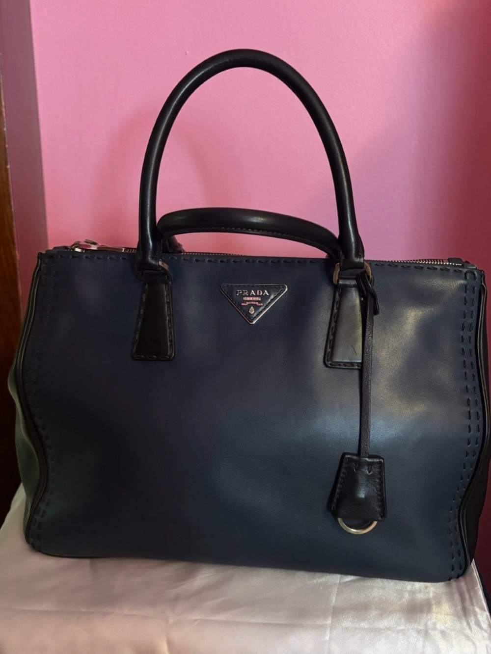 Prada Dark Blue Galleria City Calf bag Leather with Black Trim